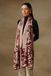 Shaza_Beige And Red Velvet Affair Stole _Online_at_Aza_Fashions
