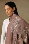 Shaza_Brown Zari Detailing Vineyard Stole _Online_at_Aza_Fashions