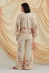Shop_Pozruh by Aiman_Beige Linen, Silk Embroidery, Beads Collared Bali Breeze Floral Shirt And Pant Set _at_Aza_Fashions