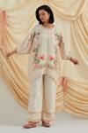 Buy_Pozruh by Aiman_Beige Linen, Silk Embroidery, Beads Round Neck Kurta And Pant Set _at_Aza_Fashions