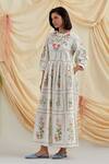 Pozruh by Aiman_White Cotton, Hemp Embroidery Round Neck Bouquet Maxi Dress _at_Aza_Fashions