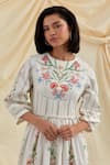 Buy_Pozruh by Aiman_White Cotton, Hemp Embroidery Round Neck Bouquet Maxi Dress 