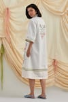 Shop_Pozruh by Aiman_White Cotton, Hemp Embroidery Collared Bouquet Shirt Dress _at_Aza_Fashions