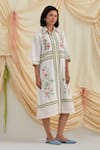 Shop_Pozruh by Aiman_White Cotton, Hemp Embroidery Collared Bouquet Shirt Dress _Online_at_Aza_Fashions