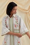Pozruh by Aiman_White Cotton, Hemp Embroidery Collared Bouquet Shirt Dress _at_Aza_Fashions