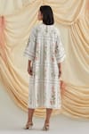Shop_Pozruh by Aiman_White Cotton, Hemp Embroidery Round Neck Bouquet Pleated Dress _at_Aza_Fashions