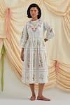 Buy_Pozruh by Aiman_White Cotton Embroidery Round Neck Bouquet Midi Dress _at_Aza_Fashions