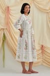 Pozruh by Aiman_White Cotton Embroidery Round Neck Bouquet Midi Dress _Online_at_Aza_Fashions
