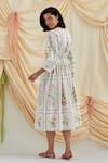 Shop_Pozruh by Aiman_White Cotton Embroidery Round Neck Bouquet Midi Dress _at_Aza_Fashions