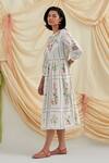 Buy_Pozruh by Aiman_White Cotton Embroidery Round Neck Bouquet Midi Dress _Online_at_Aza_Fashions