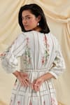 Shop_Pozruh by Aiman_White Cotton Embroidery Round Neck Bouquet Midi Dress _Online_at_Aza_Fashions