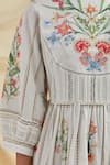 Pozruh by Aiman_White Cotton Embroidery Round Neck Bouquet Midi Dress _at_Aza_Fashions