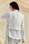 Shop_Pozruh by Aiman_White Cotton, Hemp Embroidery Collared Bouquet Bib Set _at_Aza_Fashions