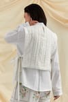Shop_Pozruh by Aiman_White Cotton, Hemp Embroidery Collared Designer Lily Shirt _at_Aza_Fashions