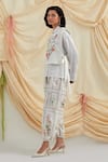 Shop_Pozruh by Aiman_White Cotton Bouquet Floral Print Trousers _at_Aza_Fashions