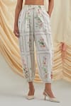 Pozruh by Aiman_White Cotton Bouquet Floral Print Trousers _Online_at_Aza_Fashions