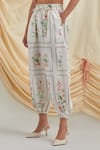 Buy_Pozruh by Aiman_White Cotton Bouquet Floral Print Trousers _Online_at_Aza_Fashions
