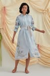 Buy_Pozruh by Aiman_Sky Blue Cotton, Hemp Beads, Embroidery Collared Designer Shirt Dress _at_Aza_Fashions