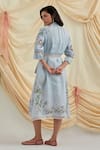 Shop_Pozruh by Aiman_Sky Blue Cotton, Hemp Beads, Embroidery Collared Designer Shirt Dress _at_Aza_Fashions