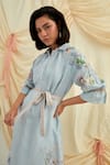 Buy_Pozruh by Aiman_Sky Blue Cotton, Hemp Beads, Embroidery Collared Designer Shirt Dress 