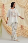 Buy_Pozruh by Aiman_White Cotton, Hemp Embroidery Round Neck Floral Swayer Top And Trouser Set _Online_at_Aza_Fashions
