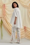 Shop_Pozruh by Aiman_White Cotton, Hemp Embroidery Round Neck Floral Swayer Top And Trouser Set _Online_at_Aza_Fashions
