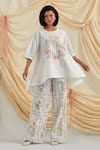 Buy_Pozruh by Aiman_White Cotton, Hemp Embroidery Round Neck Floral Swayer Top And Trouser Set _at_Aza_Fashions