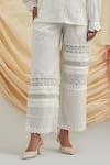 Shop_Pozruh by Aiman_White Cotton, Hemp Embroidery, Cut Work Collared Swan Shirt And Trouser Set _Online_at_Aza_Fashions