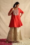 Buy_Neitri_Red Silk, Chanderi Embroidery Round Neck Kurta Set _at_Aza_Fashions