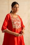 Shop_Neitri_Red Silk, Chanderi Embroidery Round Neck Kurta Set _at_Aza_Fashions