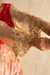 Neitri_Red Silk, Brocade, Tissue Embroidery, Beads Split V-neck Tarini Suit Set _Online_at_Aza_Fashions