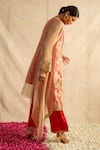 Shop_Neitri_Red Silk, Brocade, Tissue Embroidery, Beads Split V-neck Tarini Suit Set _at_Aza_Fashions