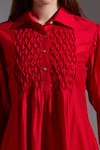 Neha Gursahani_Red Silk Smocking Collared Smocked Top And Pant Set _Online_at_Aza_Fashions