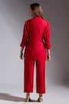Shop_Neha Gursahani_Red Silk Smocking Collared Smocked Top And Pant Set _at_Aza_Fashions