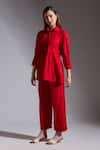 Shop_Neha Gursahani_Red Silk Smocking Collared Smocked Top And Pant Set _Online_at_Aza_Fashions