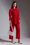 Buy_Neha Gursahani_Red Silk Smocking Collared Smocked Top And Pant Set _at_Aza_Fashions