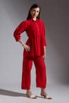 Buy_Neha Gursahani_Red Silk Smocking Collared Smocked Top And Pant Set 