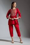 Buy_Neha Gursahani_Red Silk Embroidery Round Neck Co-ord Set _at_Aza_Fashions