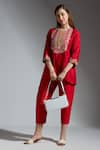Shop_Neha Gursahani_Red Silk Embroidery Round Neck Co-ord Set _Online_at_Aza_Fashions