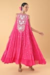 Buy_Keith Gomes_Pink Chiffon, Crepe Embroidery, Beads Round Neck Dress _Online_at_Aza_Fashions