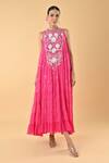 Buy_Keith Gomes_Pink Chiffon, Crepe Embroidery, Beads Round Neck Dress _at_Aza_Fashions