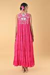Shop_Keith Gomes_Pink Chiffon, Crepe Embroidery, Beads Round Neck Dress _at_Aza_Fashions