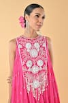 Shop_Keith Gomes_Pink Chiffon, Crepe Embroidery, Beads Round Neck Dress _Online_at_Aza_Fashions