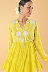 Shop_Keith Gomes_Yellow Chiffon, Crepe Sequins, Embroidery V-neck Peplum Kurta And Gharara Set _Online_at_Aza_Fashions