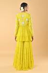 Shop_Keith Gomes_Yellow Chiffon, Crepe Sequins, Embroidery V-neck Peplum Kurta And Gharara Set _at_Aza_Fashions