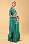 Keith Gomes_Green Silk Organza Embroidery, Sequins Split V-neck Tunic Set _Online_at_Aza_Fashions