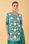 Buy_Keith Gomes_Green Silk Organza Embroidery, Sequins Split V-neck Tunic Set _Online_at_Aza_Fashions
