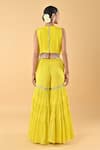 Shop_Keith Gomes_Yellow Chiffon, Crepe Embroidery, Beads, Ruffles Round Neck Blouse And Gharara Set _at_Aza_Fashions