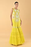 Buy_Keith Gomes_Yellow Chiffon, Crepe Embroidery, Beads, Ruffles Round Neck Blouse And Gharara Set _at_Aza_Fashions