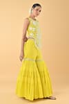 Keith Gomes_Yellow Chiffon, Crepe Embroidery, Beads, Ruffles Round Neck Blouse And Gharara Set _Online_at_Aza_Fashions